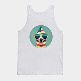 Funny Dog With Sunglasses and American Flag Tank Top